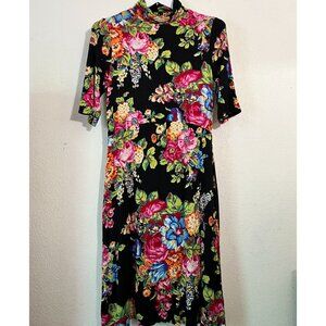 Anthropologie ett:twa Coreyell Floral Turtleneck Dress Medium Black Stretch
